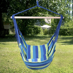 Hamaca de Algodón Silla-Hamaca con 2 Almohadas para Sentarse y Acostarse para Patio Dormitorio Veranda Azul 119 x 102 cm