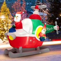 Costway Papá Noel Inflable Volando en Helicóptero con LEDs y Soplador Decoración de Navidad Hinchable para Exterior
