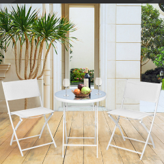 COSTWAY Set 3 Piezas de Bistró Plegable Set Conversación de Jardín con Mesa y 2 Sillas Juego Muebles para Patio Interior Exterior Blanco