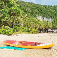Costway Tabla Inflable de Paddle 320 x 76 x 15 cm Tabla de Surf con Accesorios SUP Mochila Bomba Remo Regulable para Adultos Chicos Naranja