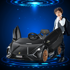 Costway Coche Montable para Niños Vehículo Eléctrico de Batería 12 V con Mando 2,4 G Luces LED MP3 Música Bocina Negro 108 x 64 x 41 cm