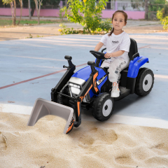 Tractor Excavadora Infantil con Mando 2.4G 12V Vehículo Eléctrico con Cucharón Ajustable Luces LED Música para Niños 3-8 Años Azul