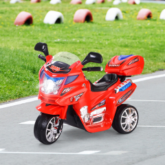 Costway Moto Montable para Niños Moto Eléctrica Juguete de Batería 6 V con 3 Ruedas Música Incorporada Focos Función Adelante y Atrás Rojo