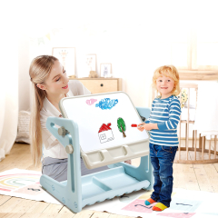 Mesa para Niños con Silla Mesa Magnética 2 en 1 con Amplio Espacio y Regulable en Ángulo con Accesorios para Dibujar Azul 59 x 48 x 57-66 cm