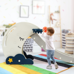 Tobogán Plegable para Niños con Forma de Luna con Escaleras y Canasta de Baloncesto Estable y Seguro Blanco y Azul 180 x 43 x 83 cm