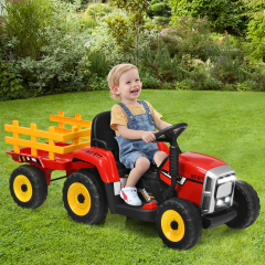 Tractor con Remolque para Niños con Mando 2.4 G 3 Marchas y Luces LED Rojo Hasta 30kg 135 x 51 x 53 cm