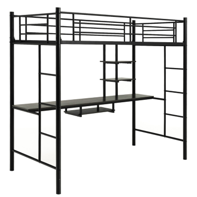 Cama alta individual con escritorio, cama tipo loft individual con cajones  de almacenamiento y estantes, cama tipo loft individual con gabinete, marco