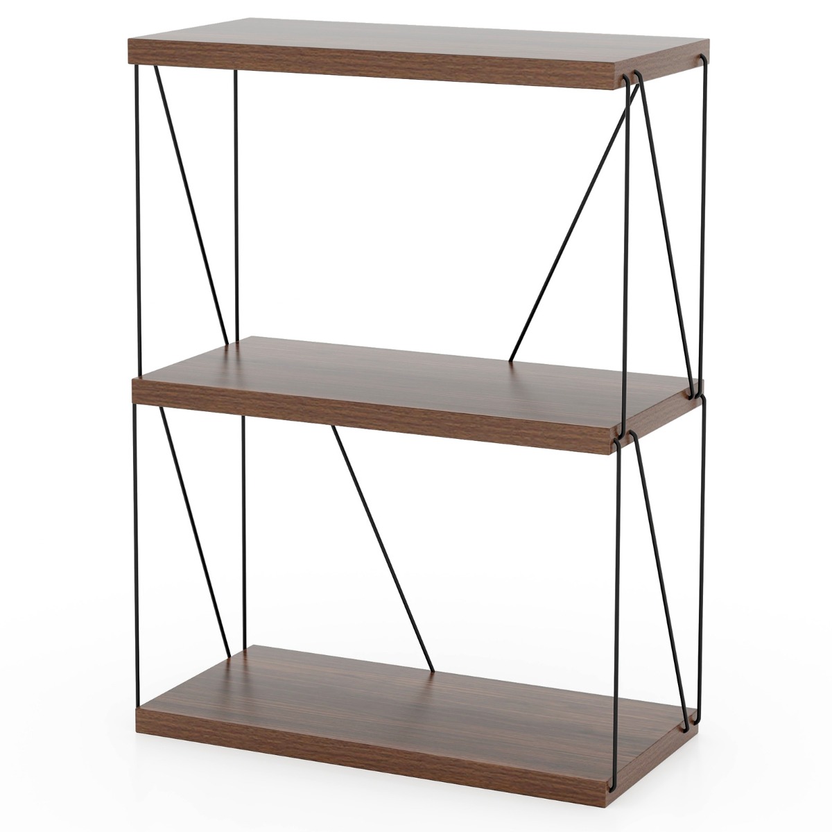 Costway Estante de 3 Niveles Independiente de Exhibición Multiusos con Marco de Metal Estantería de Almacenamiento para Casa 61 x 82 cm Nogal
