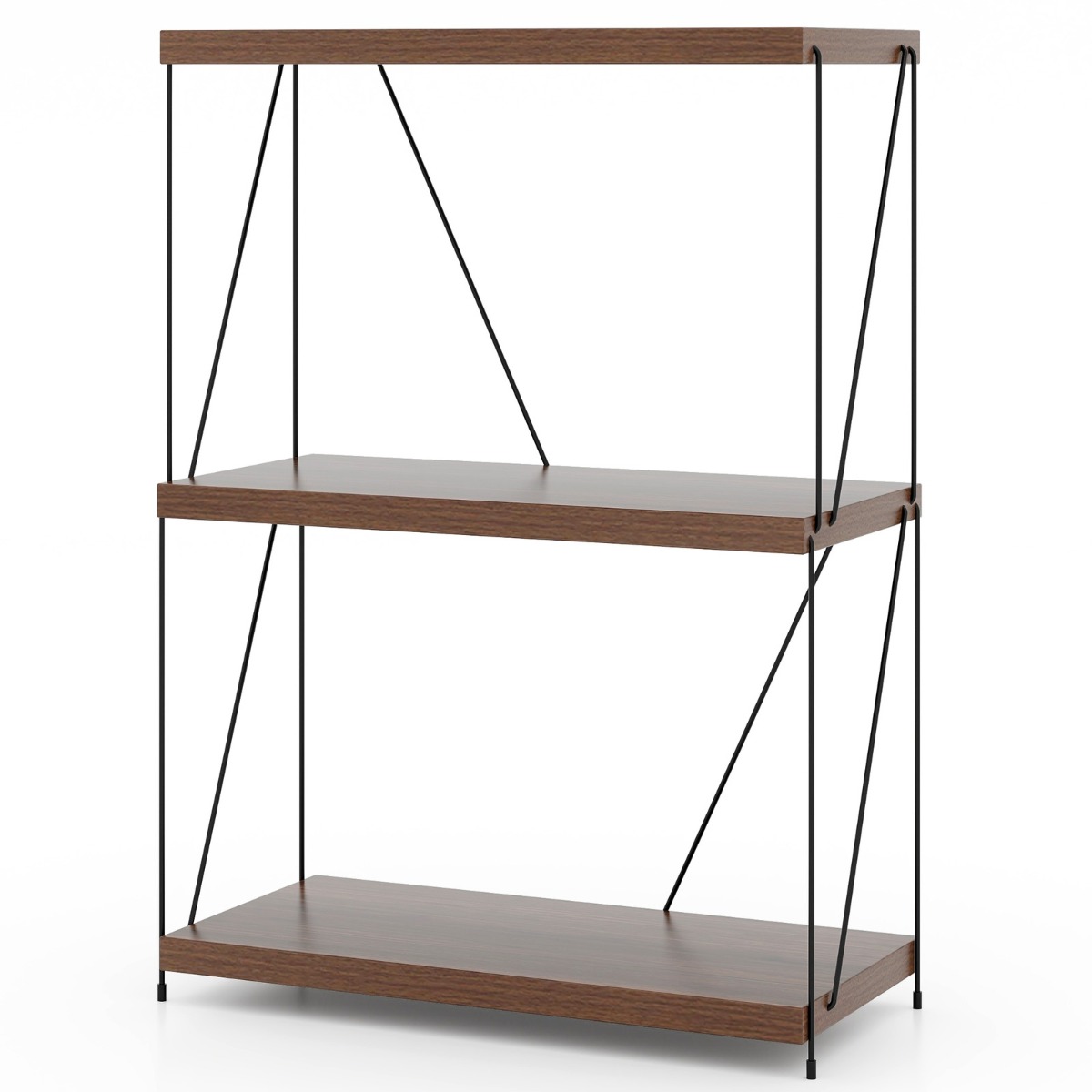 Costway Estante de 3 Niveles Independiente de Exhibición Multiusos con Marco de Metal Estantería de Almacenamiento para Casa 61 x 85,5 cm Nogal