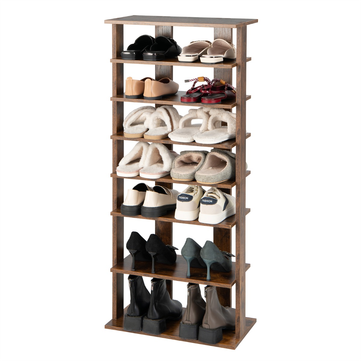Estante de Zapatos Vertical de 7 Niveles Torre de Almacenamiento Zapatero Múltiples Capas Panel Extraíble 47 x 25,5 x 110 cm Marrón Costway