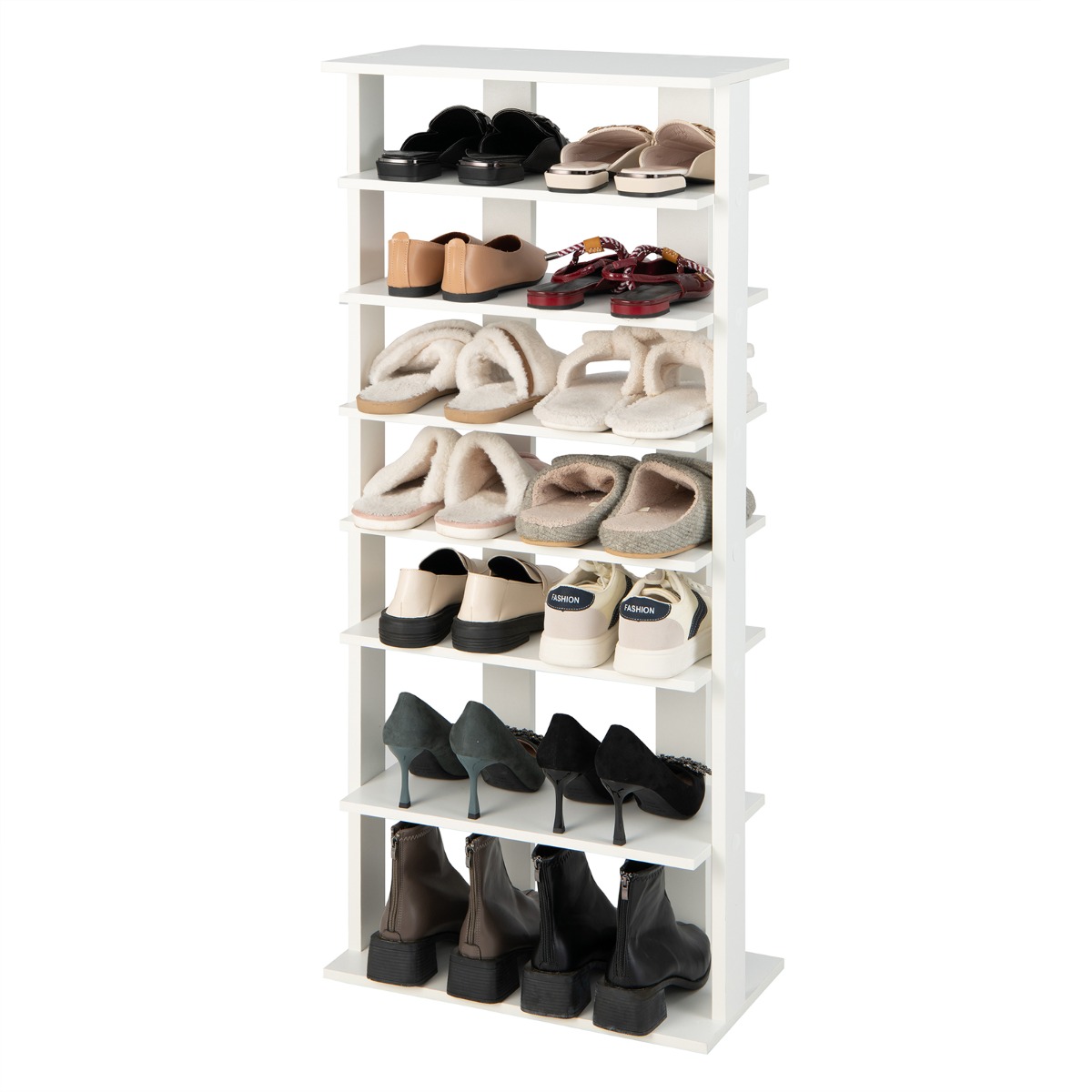 Estante de Zapatos Vertical de 7 Niveles Torre de Almacenamiento Zapatero Múltiples Capas Panel Extraíble 47 x 25,5 x 110 cm Blanco Costway