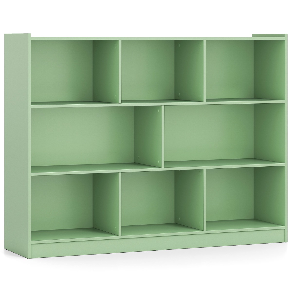 Estantería Abierta de 3 Niveles Armario de Exhibición de Estanterías de Almacenamiento de 8 Cubos 122 x 32 x 93 cm Oliva Costway