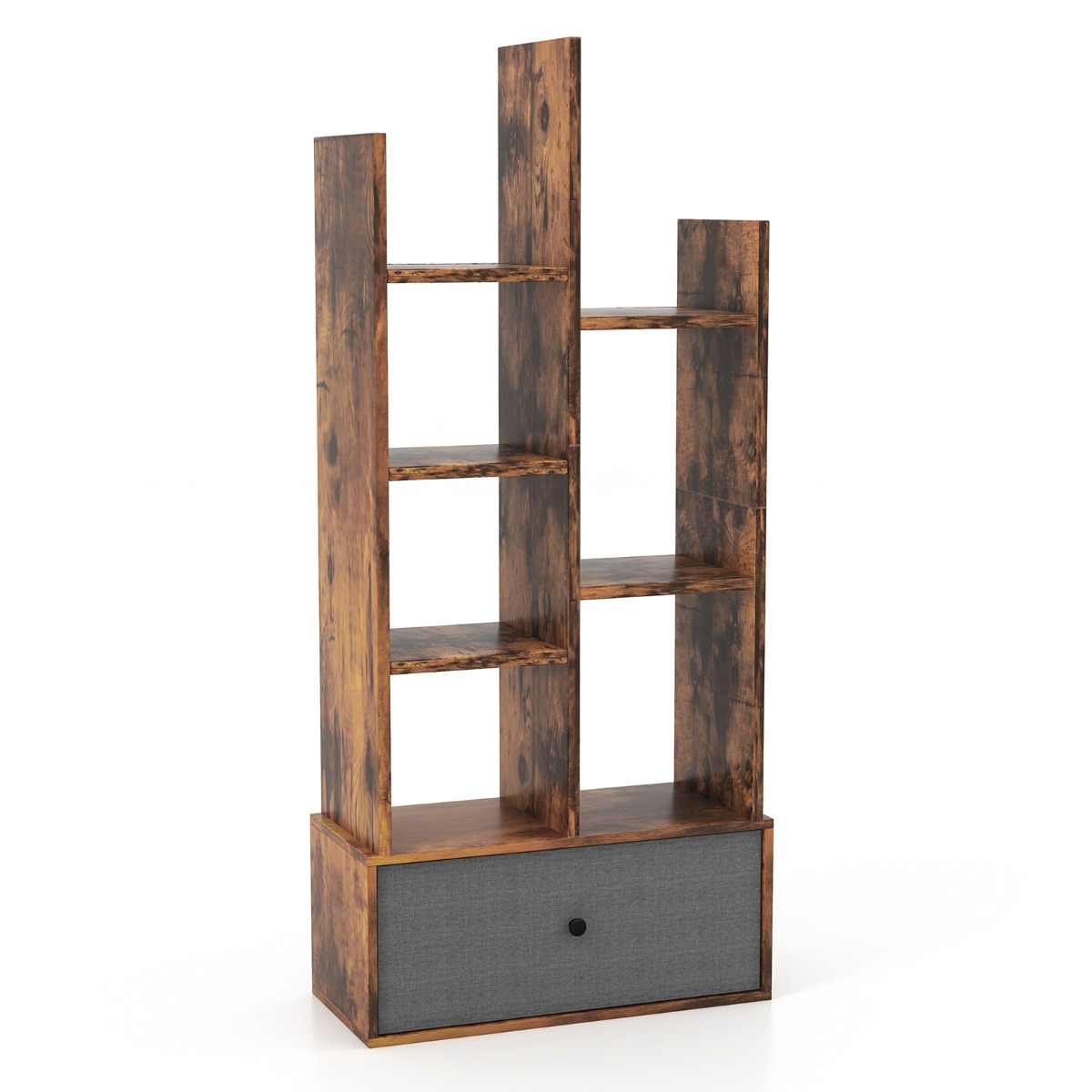 Estantería Librería de 7 Niveles con Cajón y 7 Compartimentos Estabtería de Madera para Sala de Estar Dormitorio 53 x 24 x 118 cm Marrón Costway