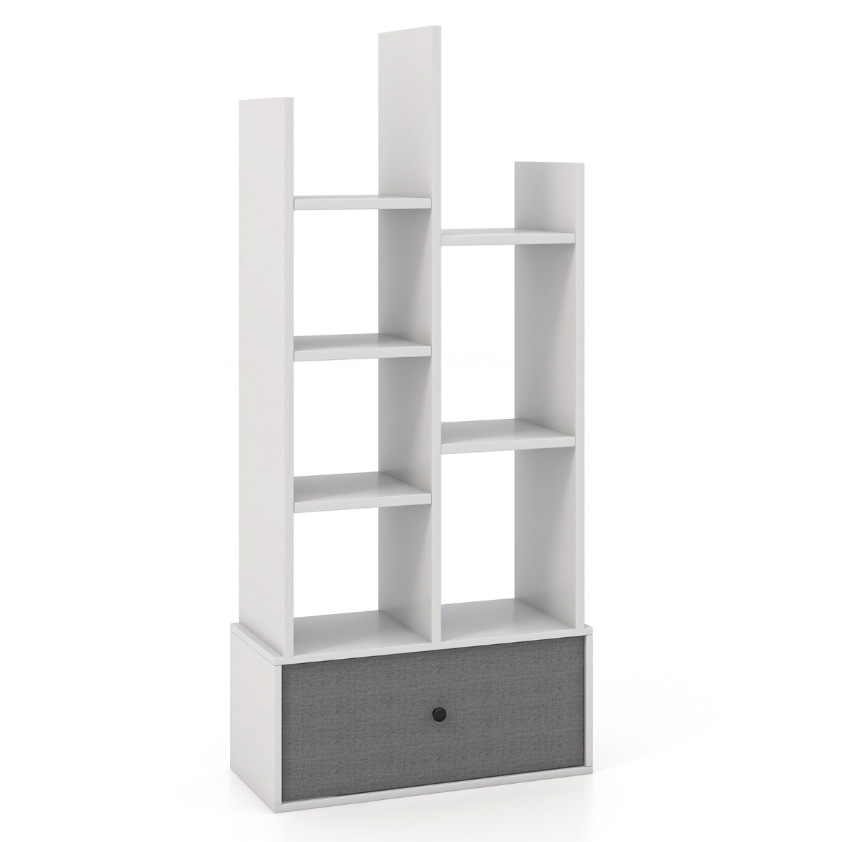 Estantería Librería de 7 Niveles con Cajón y 7 Compartimentos Estabtería de Madera para Sala de Estar Dormitorio 53 x 24 x 118 cm Blanco Costway