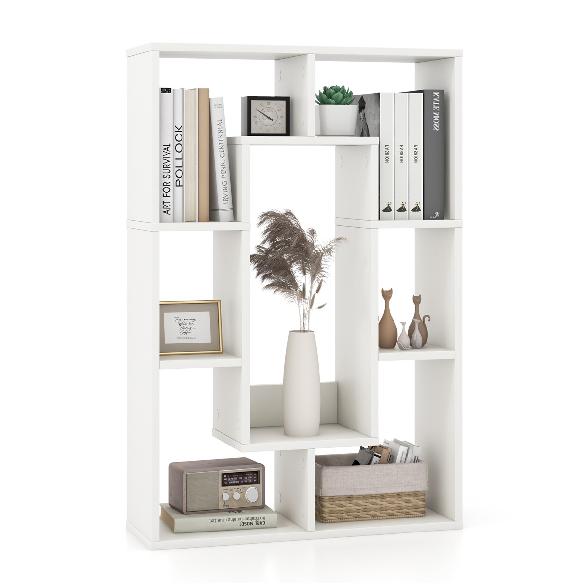 Estantería Geométrica de 7 Cubos Estante Decorativo de Esquina Librería de Pie con Dispositivo Antivuelco 60 x 20 x 90 cm -Blanco Costway