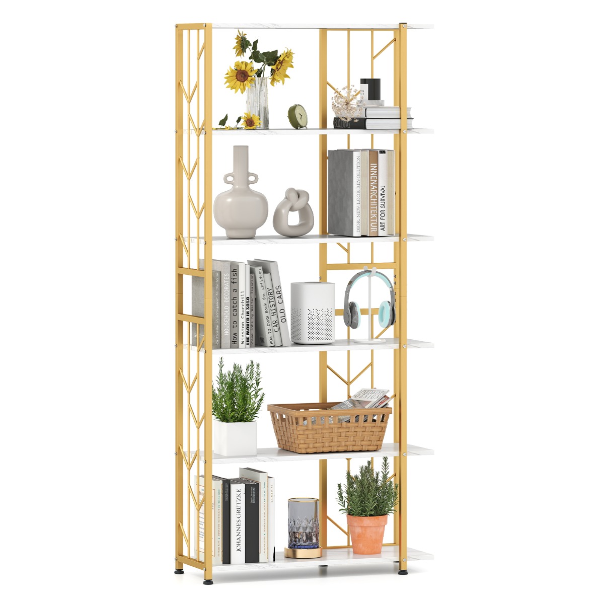Estantería de 6 Niveles con Estructura Metálica Estante de Exhibición Independiente con 2 Juegos Anticaída 80 x 31 x 180 cm-Blanco Costway