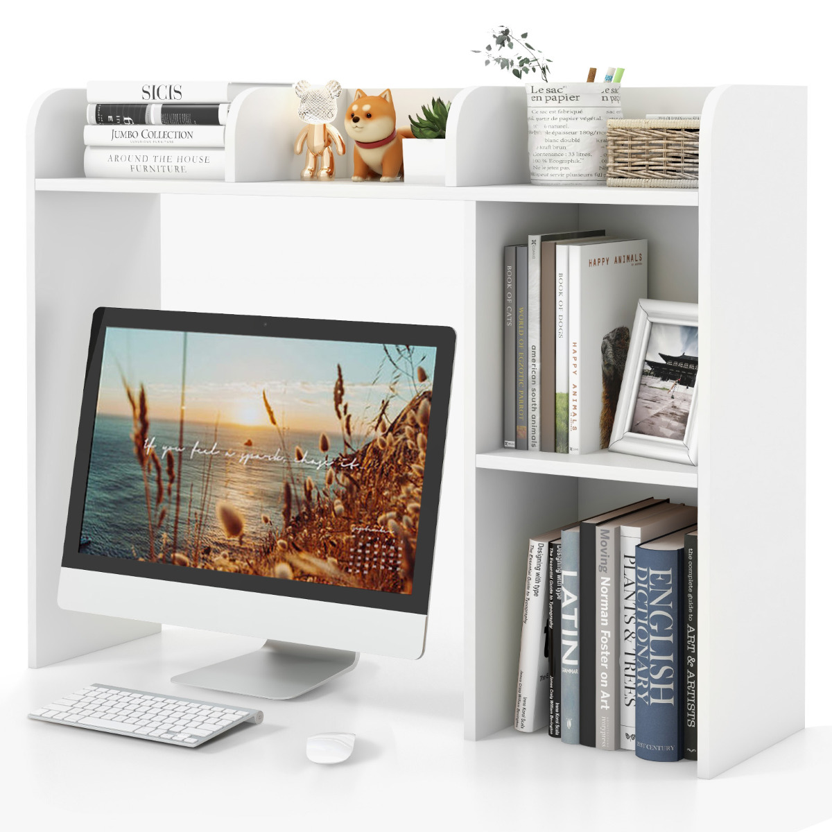 Estantería de Escritorio de Madera para Encimera con 4 Estantes y Compartimento Abierto Organizador de Escritorio 94 x 25 x 74 cm Blanco Costway