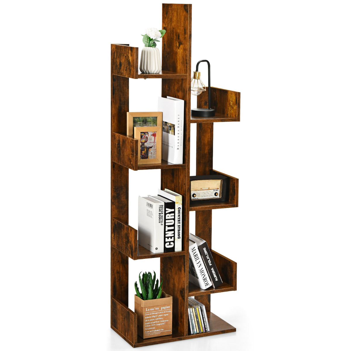 Estantería en Forma de Árbol con 8 Estantes Dispositivo Antivuelco Librería Organizador para Salón Dormitorio 50 x 25 x 145 cm Café Costway