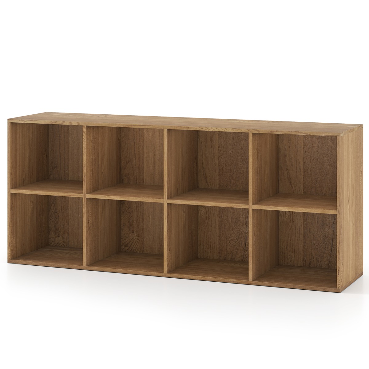Librería de 8 Cubos Estantería con 2 Kits Antivuelco Organizador de Almacenamiento Unidad de Estante para Sala de Estar Estudio Natural Costway