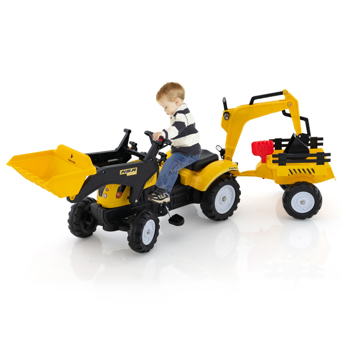 Excavadora de Juguete con 6 Ruedas Pedales Remolque de Carga Desmontable para Niños 3-6 Años-Amarillo Costway