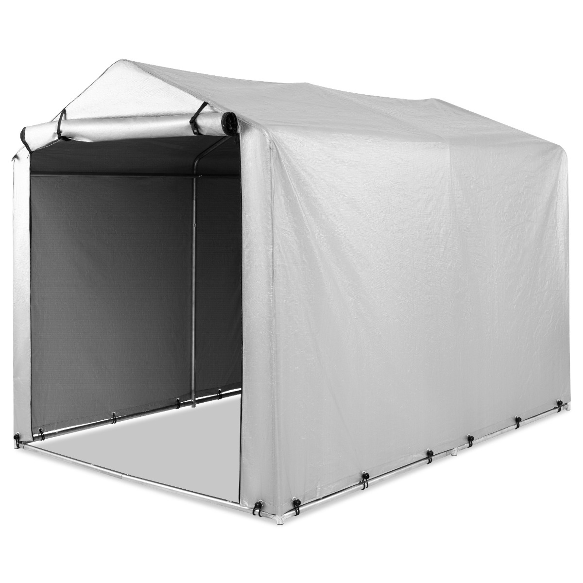 Funda para Bicicleta Exterior con Puerta Enrollable con Cremallera Refugio de Garaje Portátil para Herramientas 160 x 218 x 164 cm Gris Claro Costway