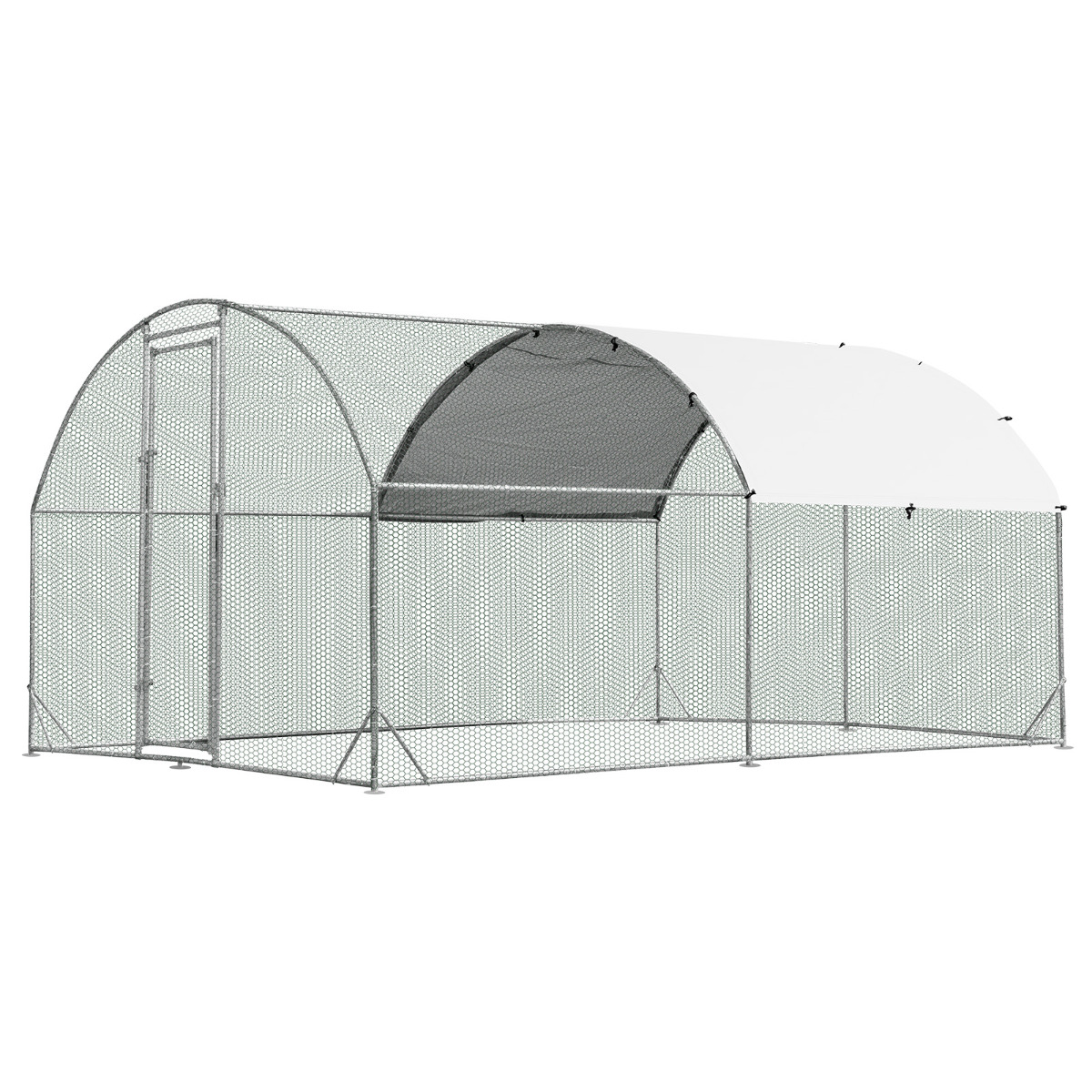 Costway Gallinero de Metal Grande Jaula Galvanizada para Aves de Corral con Cubierta Impermeable y Protectora Solar Hábitat de Conejo para Patio
