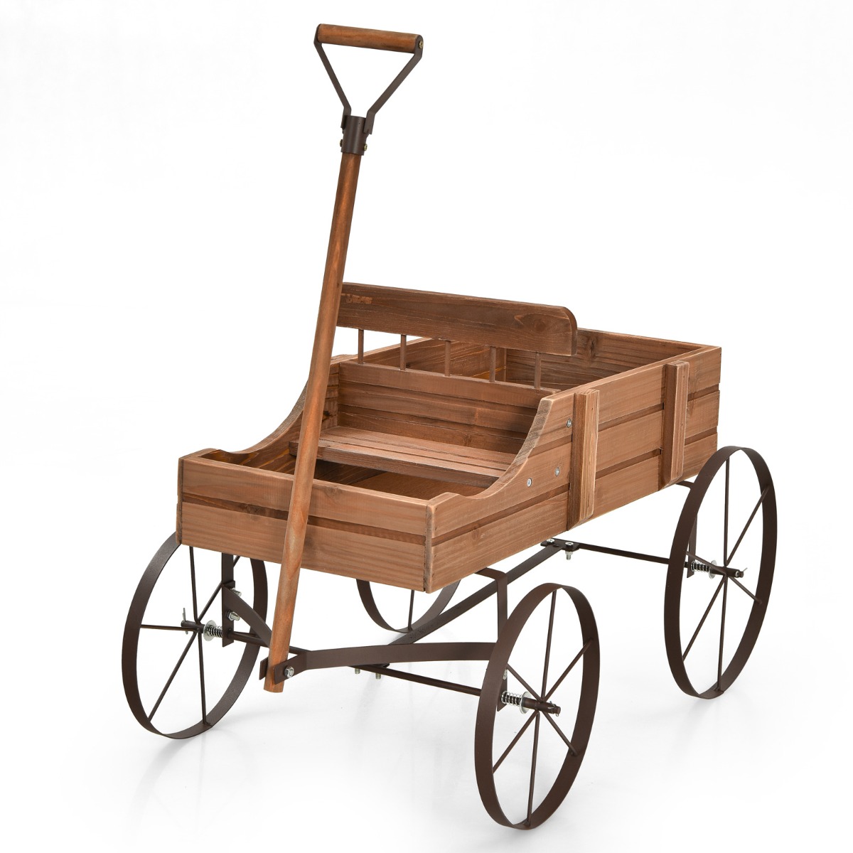 Carrito de Madera Maceta Decorativa con Ruedas y 2 Secciones para Plantas Jardín Patio Nuez 62 x 34 x 60 cm Costway