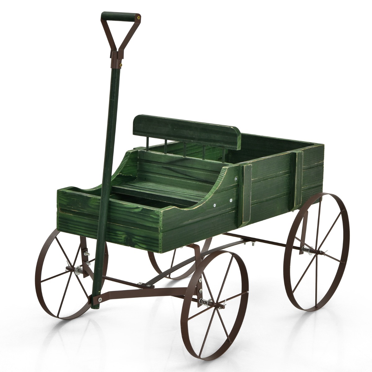 Carrito de Madera Maceta Decorativa con Ruedas y 2 Secciones para Plantas Jardín Patio Verde 62 x 34 x 60 cm Costway