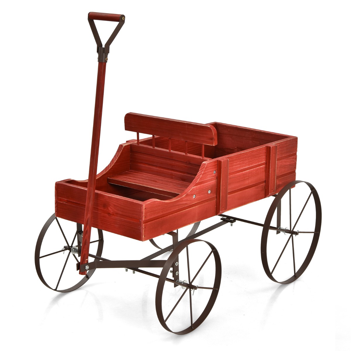 Carrito de Madera Maceta Decorativa con Ruedas y 2 Secciones para Plantas Jardín Patio Rojo 62 x 34 x 60 cm Costway