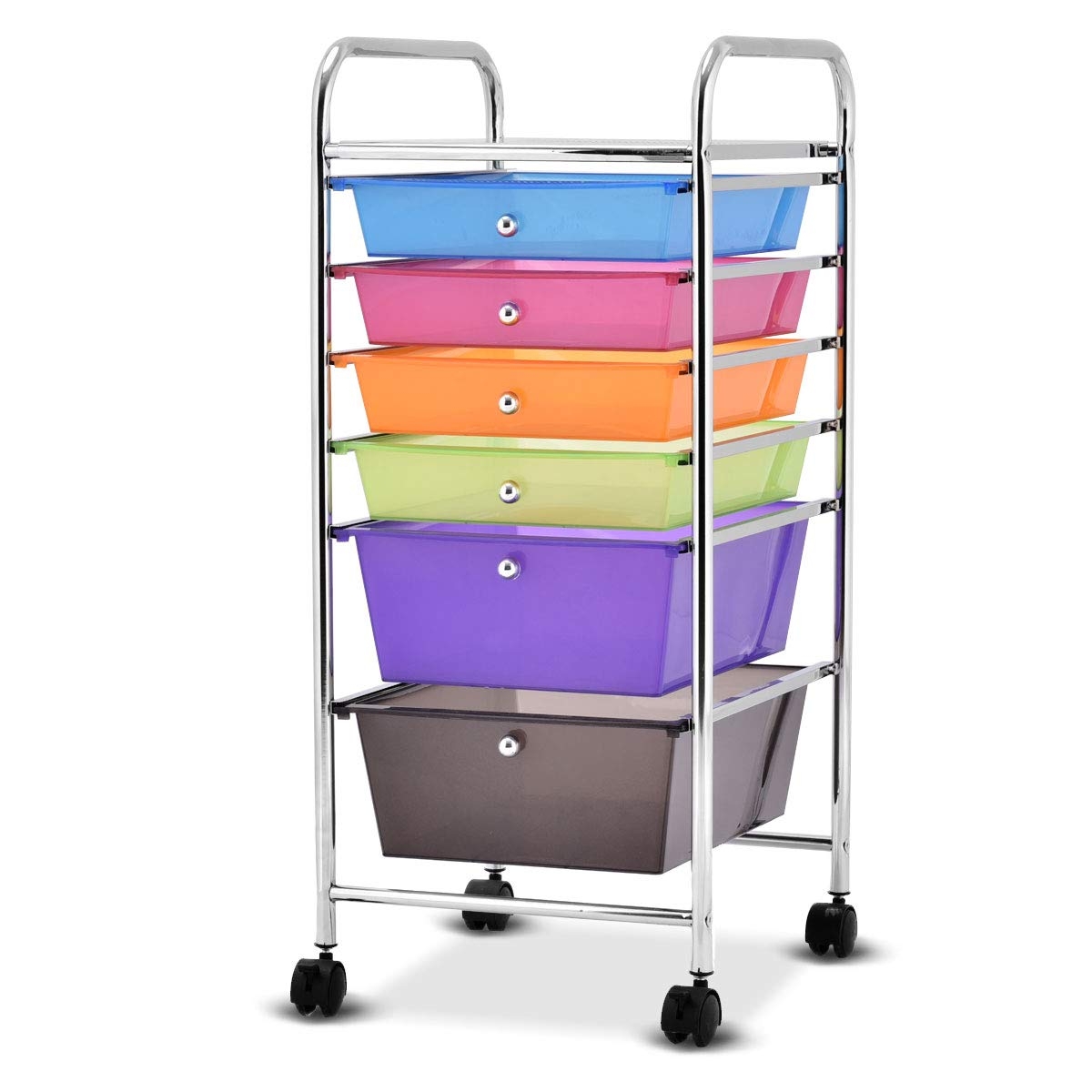 Carrito con Ruedas Baño Carro Auxiliar Almacenamiento con 6 Cajones Apilables Extraíbles para Cocina Oficina 34 x 43,5 x 76 cm Multicolor Costway