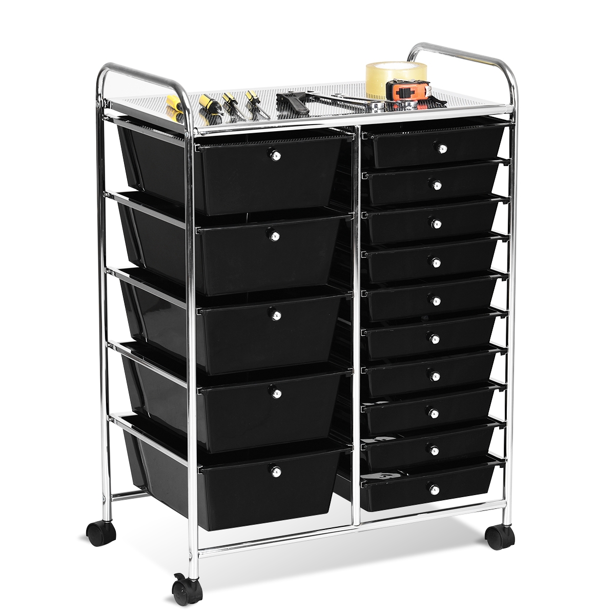 Cajonera multiusos con 15 cajones en cocina de plástico Contenedor con ruedas Negro Costway