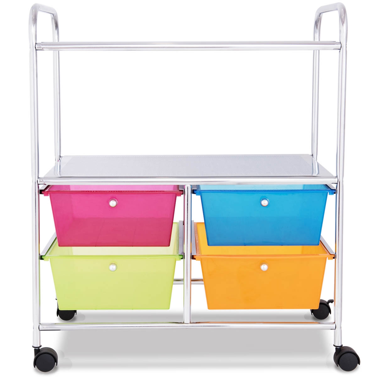 Costway Carrito Auxiliar con 4 Cajones Apilables y 2 Estantes 4 Ruedas Organizador para Cocina Baño Oficina 58,5 x 37 x 75 cm Multicolor 1