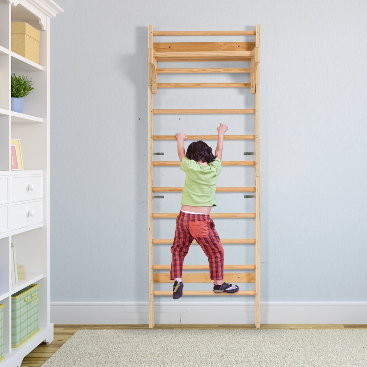 Espaldera Sueca Kinder-4-220 Con Anillas, Cuerda, Columpio Y Barra – Completo Para Gimnasia Infantil En Casa