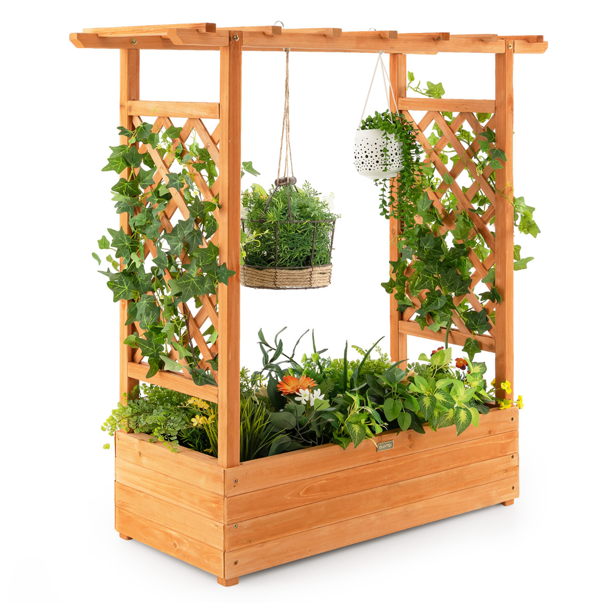 Jardinera Elevado con Enrejado Arqueado de Plantas Techo Colgante Macetero Orificios de Drenaje Contenedor Balcón Patio 100 x 44 x 113,5 cm Costway