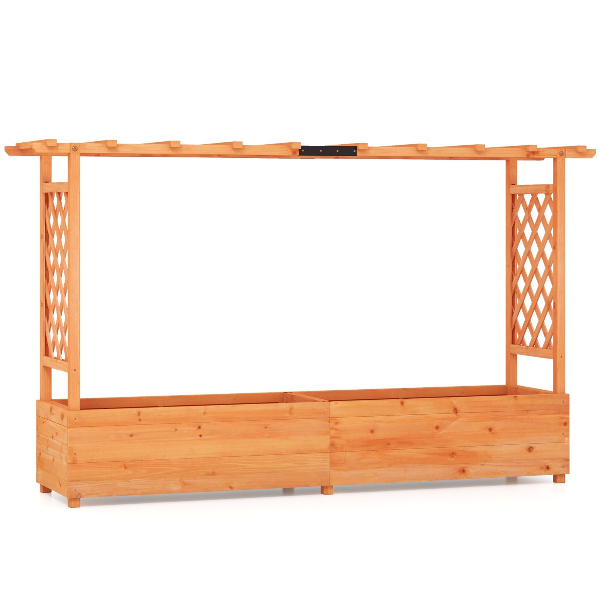 Jardinera Elevado de Madera con Enrejado de Arco Techo Colgante Macetero Orificio de Drenaje Contenedor para Patio 200 x 114 cm Naranja Costway