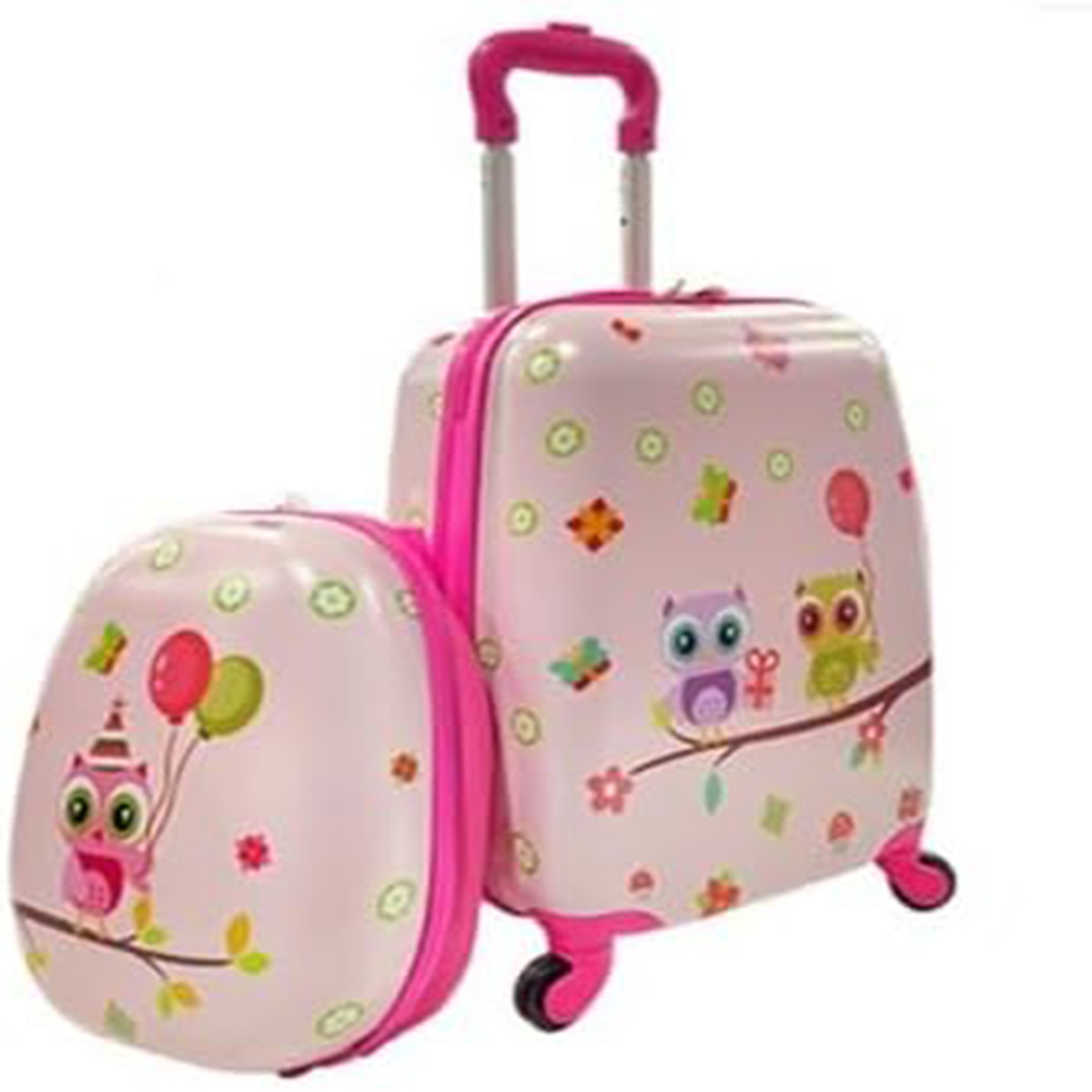 Juego de 2 Equipajes de Mano para Niños con Ruedas Maleta Mochila de Casco Duro Rodantes Portátiles Rosa Claro Costway