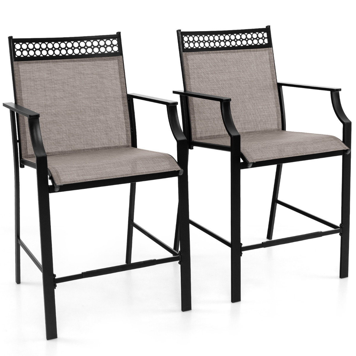 Juego de 2 Taburetes de Bar de Patio con Reposapiés Sillas de Comedor Altura de Mostrador Metálica para Jardín Piscina Balcón Cocina Café Costway