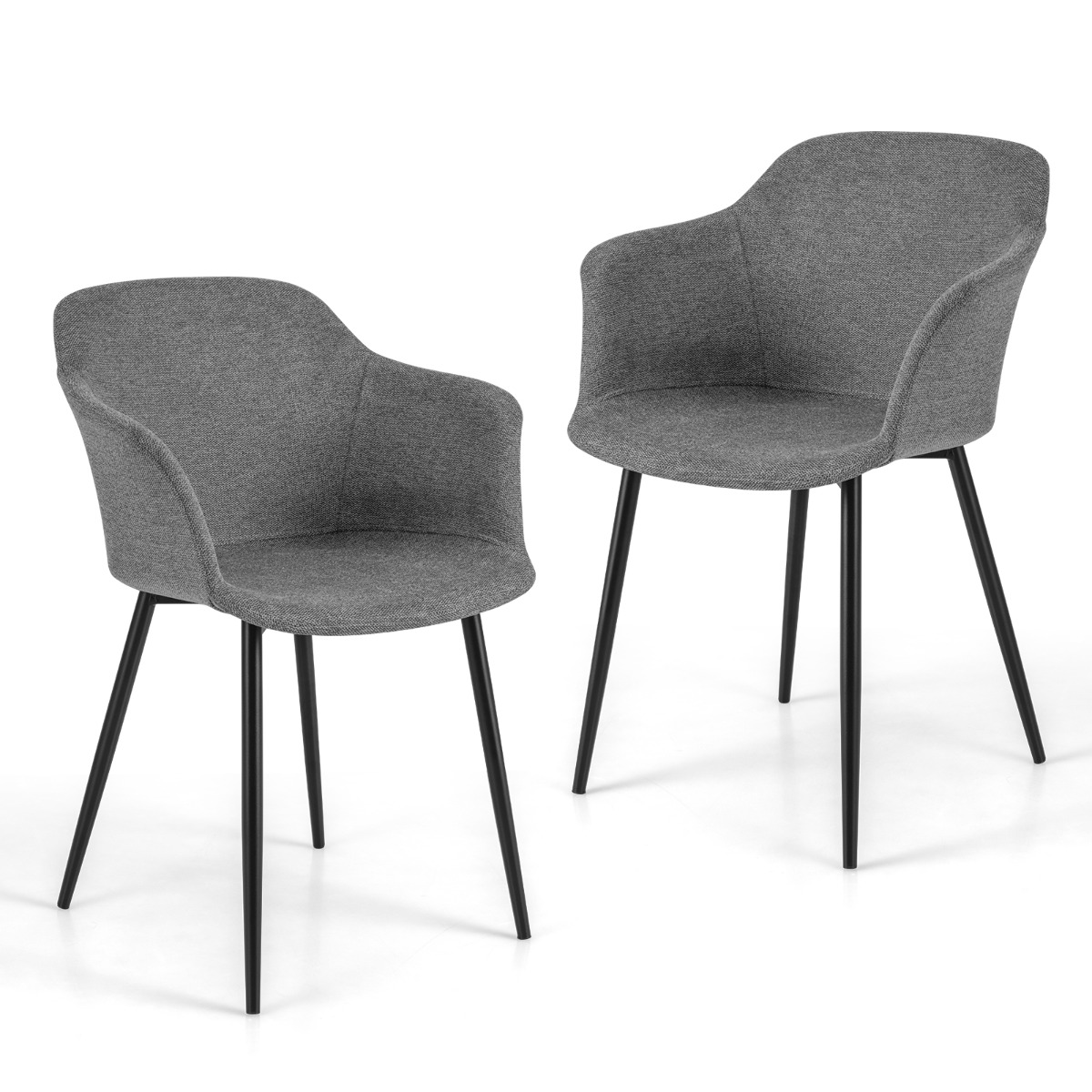 Costway Juego de 2 Sillas de Comedor Tapizadas con Respaldo Ergonómico Reposabrazos Anchos 60 x 53 x 82,5 cm-Gris oscuro
