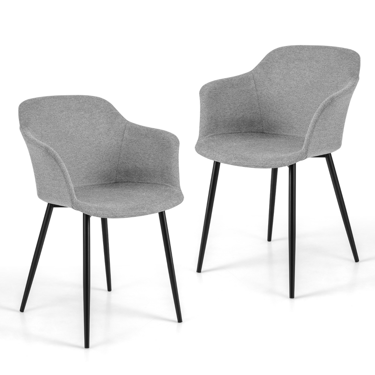 Costway Juego de 2 Sillas de Comedor Tapizadas con Respaldo Ergonómico Reposabrazos Anchos 60 x 53 x 82,5 cm-Gris claro