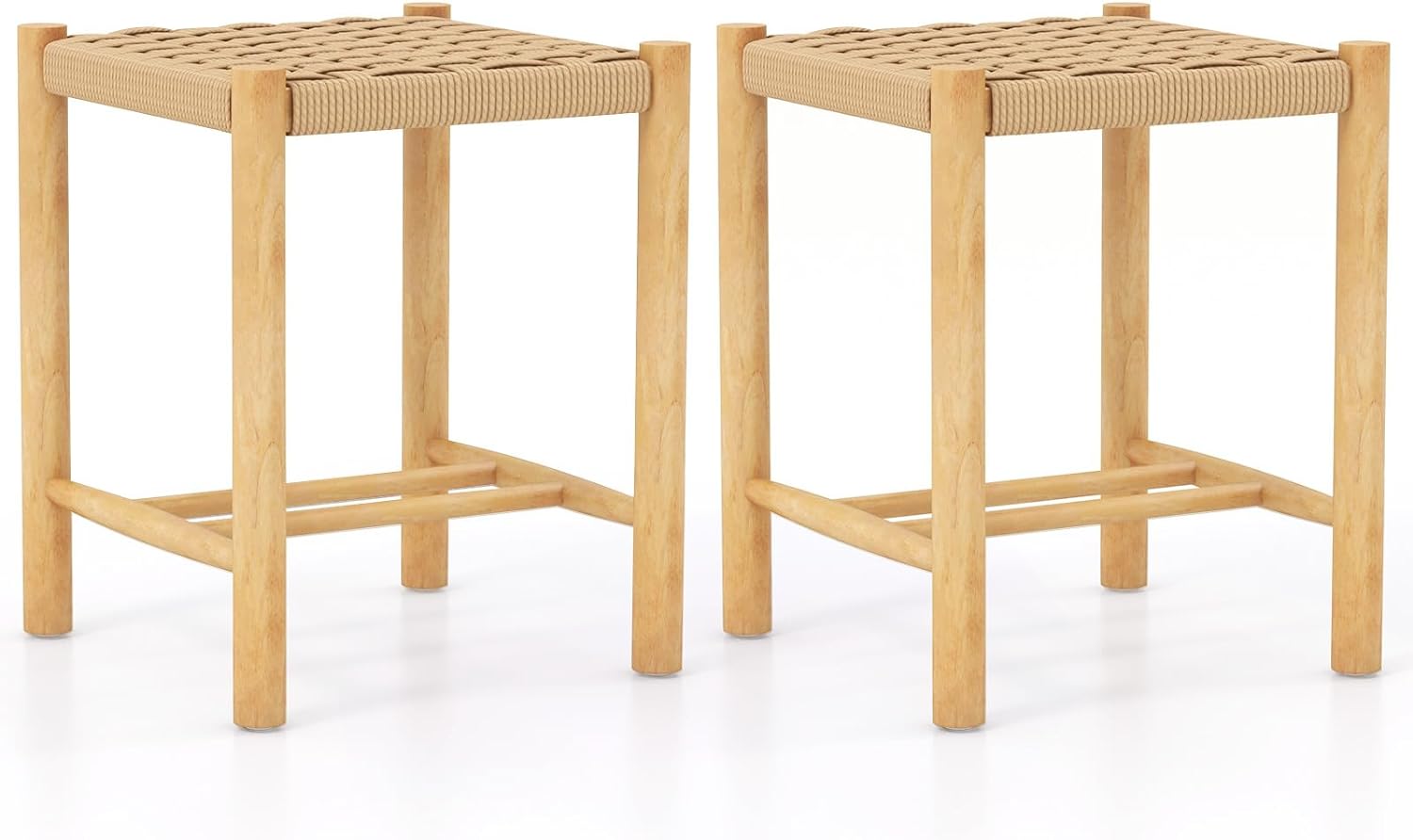 Costway Juego de 2 Taburetes de Bar/Comedor Estructura de Madera Goma Asiento de Papel Tejido sin Respaldo para Cocina 36 x 36 x 45 cm Natural