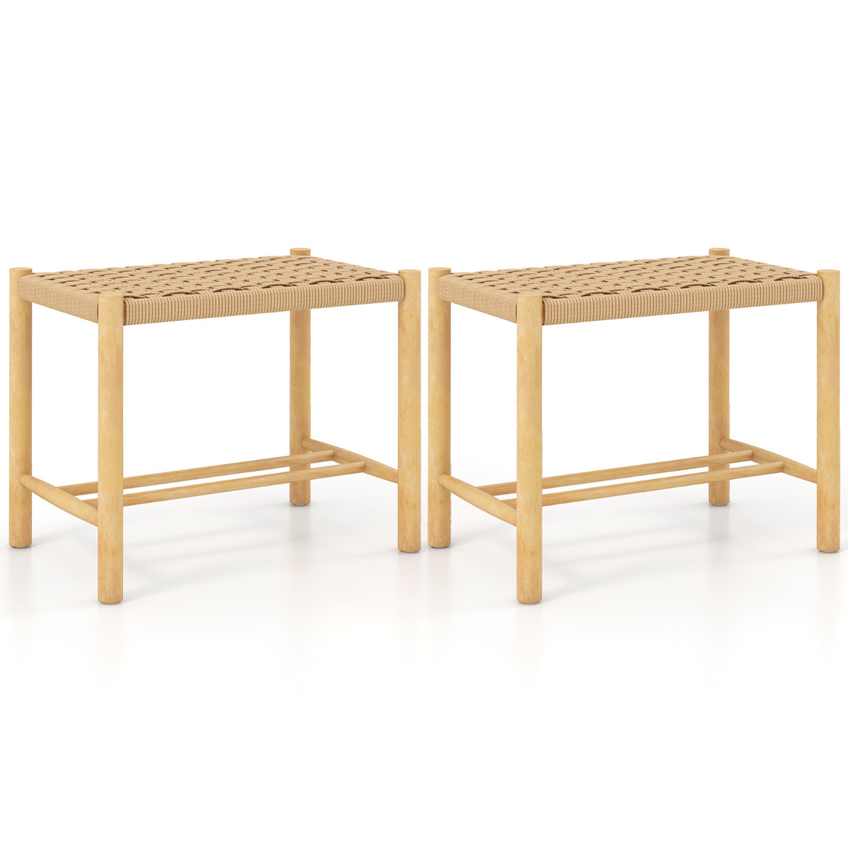 Costway Juego de 2 Taburetes de Bar/Comedor Estructura de Madera Goma Asiento de Papel Tejido sin Respaldo para Cocina 56 x 36 x 45 cm Natural