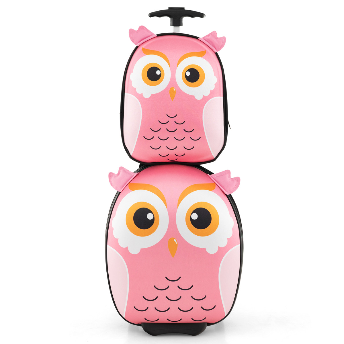 Juego de Maleta para Niños 2 Piezas Equipaje de Viaje 40 cm con Mochila 30 cm Rodante Ligero Portátil Aprobado por Aerolíneas Rosa Costway
