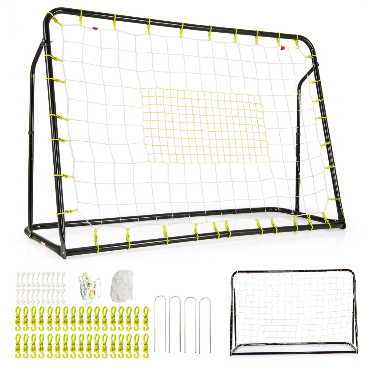 Costway Juego de Portería de Fútbol con Ángulo Ajustable con Red de Rebote Marco de Metal Robusto para Niños 6+ Años 187 x 122,5 cm Negro