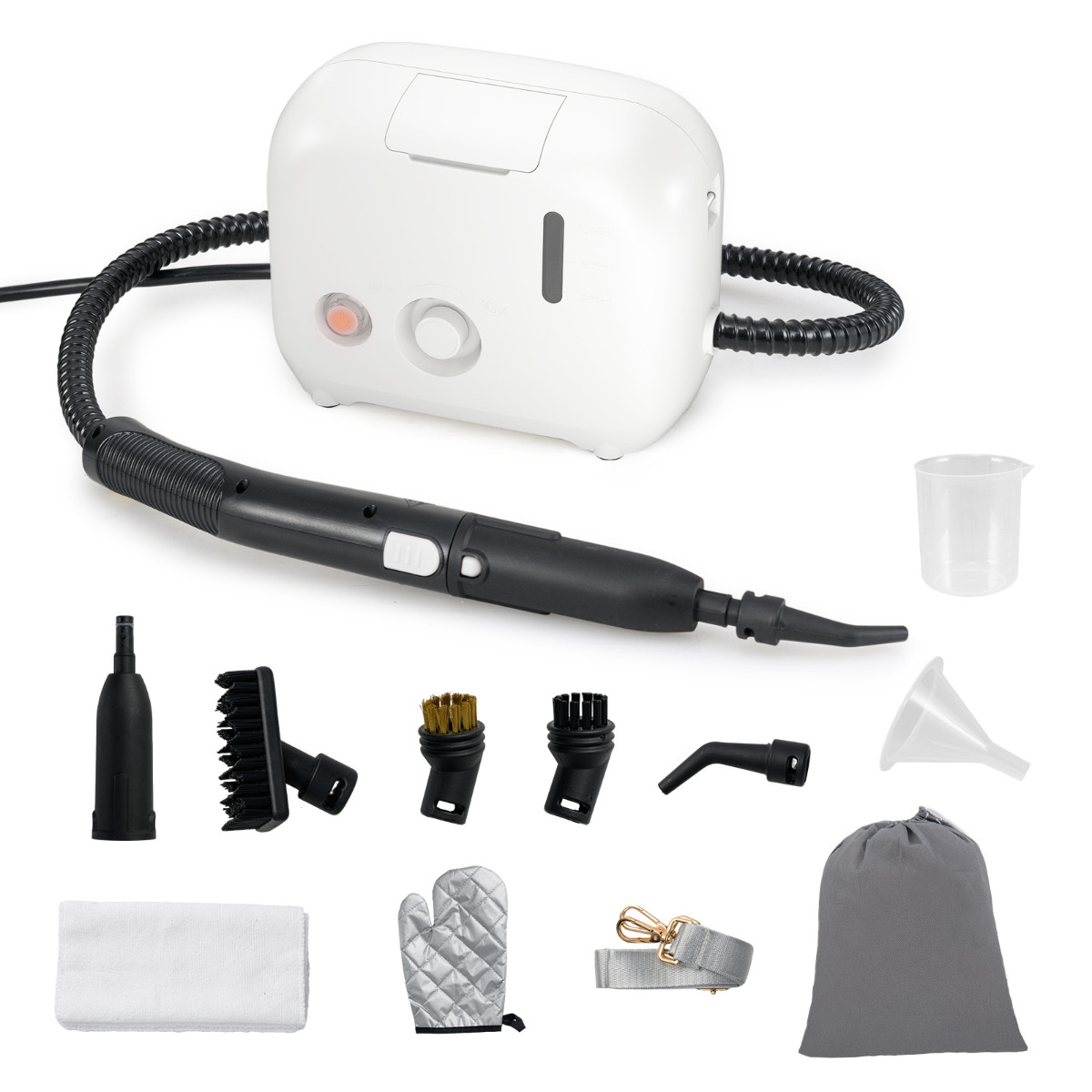 Limpiador a Vapor Portátil de 1500W Vaporizador Doméstico con Tanque de Agua de 1 L Máquina de Limpieza a Presión para Coche Blanco Costway