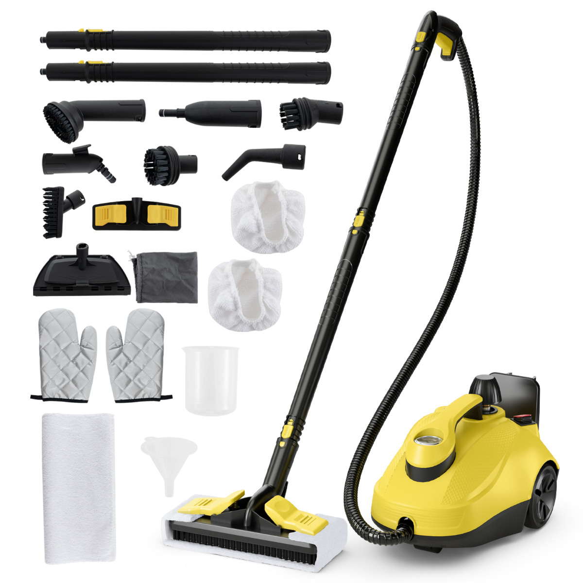 Limpiador a Vapor Vaporizador Portátil 2000W con Tanque 1,8L Alta Presión de 5 Bar Máquina de Limpieza para Hogar Suelo Alfombra Amarillo Costway