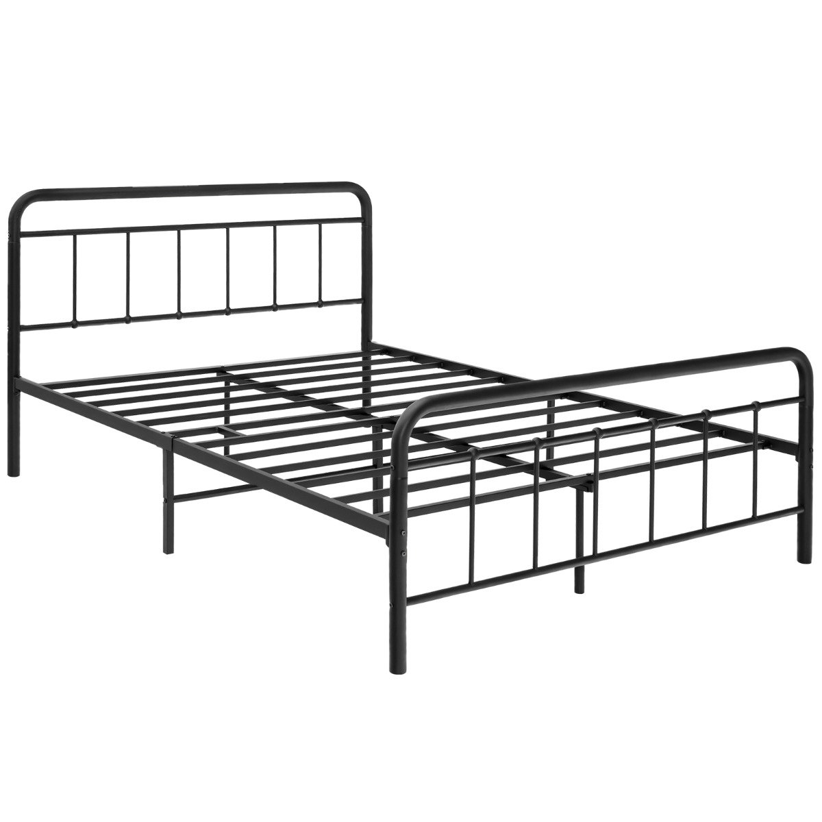 Marco de Cama Metálico con Cabecero y Piecero Listones de Acero para Sostener la Base Del Colchón Negro-208 x 164 x 102 cm Costway