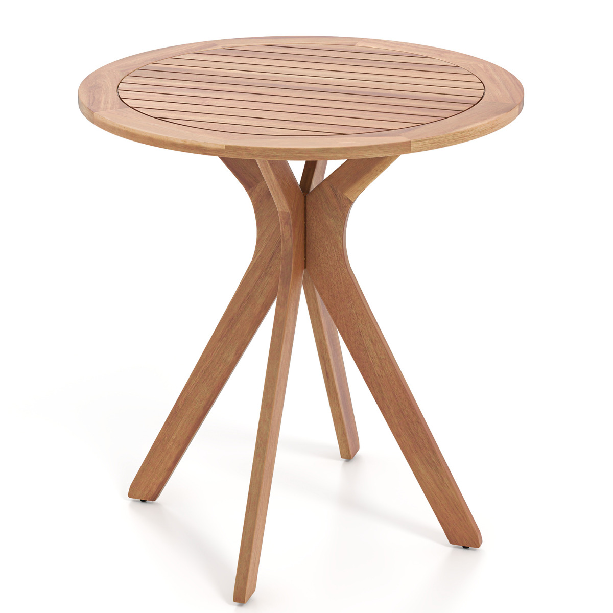 Mesa Bistro Exterior Mesa Redonda de Acacia para Patio con Superficie Ranurada Base en Forma de X Mesa Pequeña para Comedor de 70cm Natural Costway