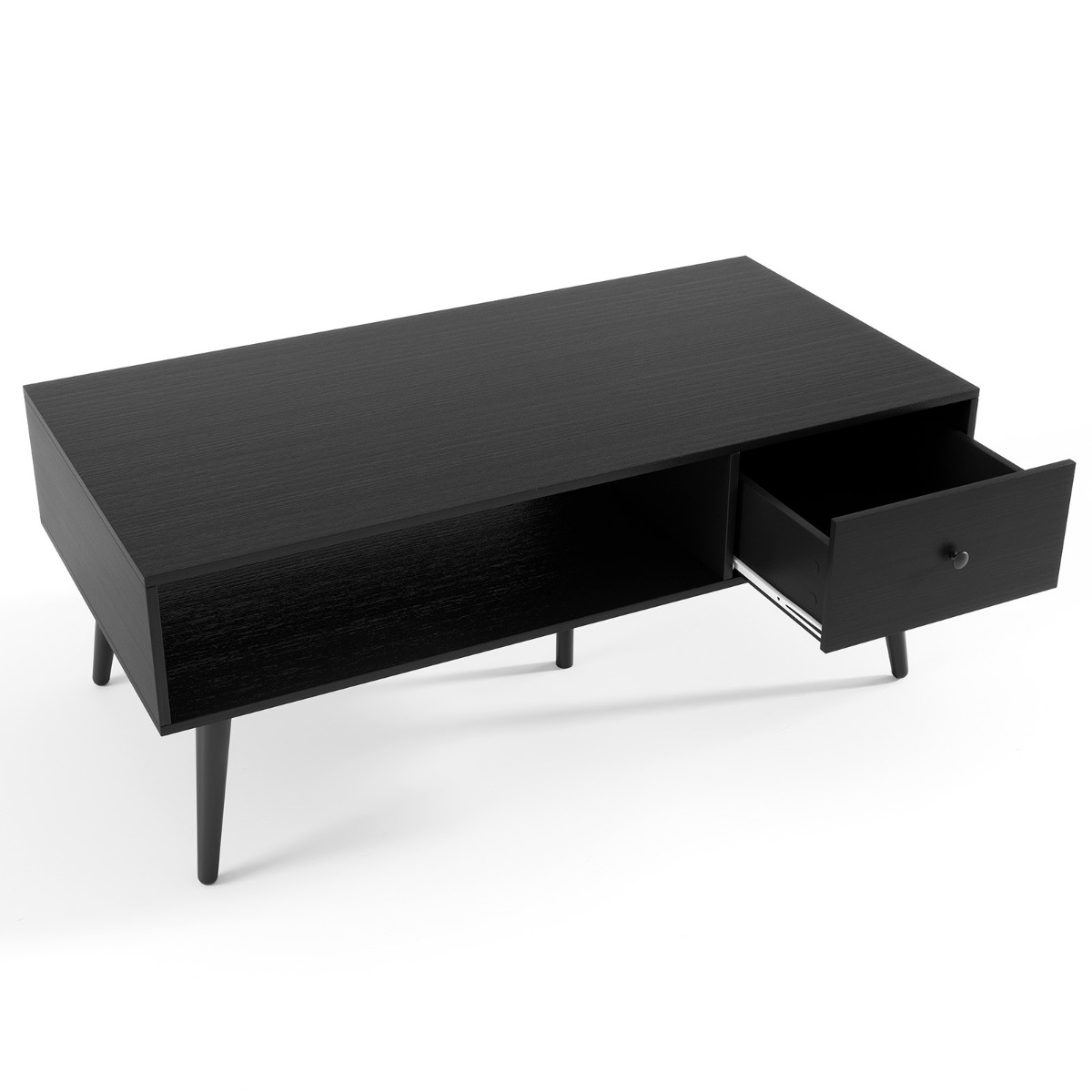 Mesa de Centro con Cajón y Compartimento Abierto Mesa de Café Mesa Auxiliar para Salón Dormitorio Recepción 109 x 55 x 39,5 cm Negro Costway