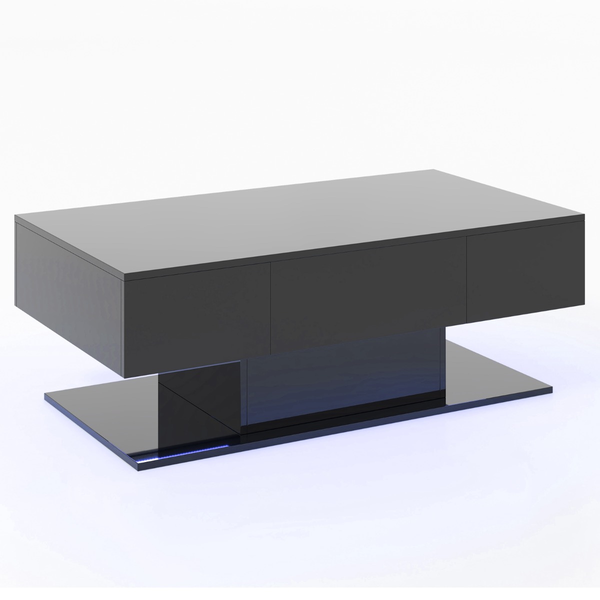 Mesa de Centro LED Moderna de 2 Niveles con 20 Luces LED de Colores 2 Cajones de Almacenamiento Mesa Rectangular 110 x 60 x 40 cm Negro Costway