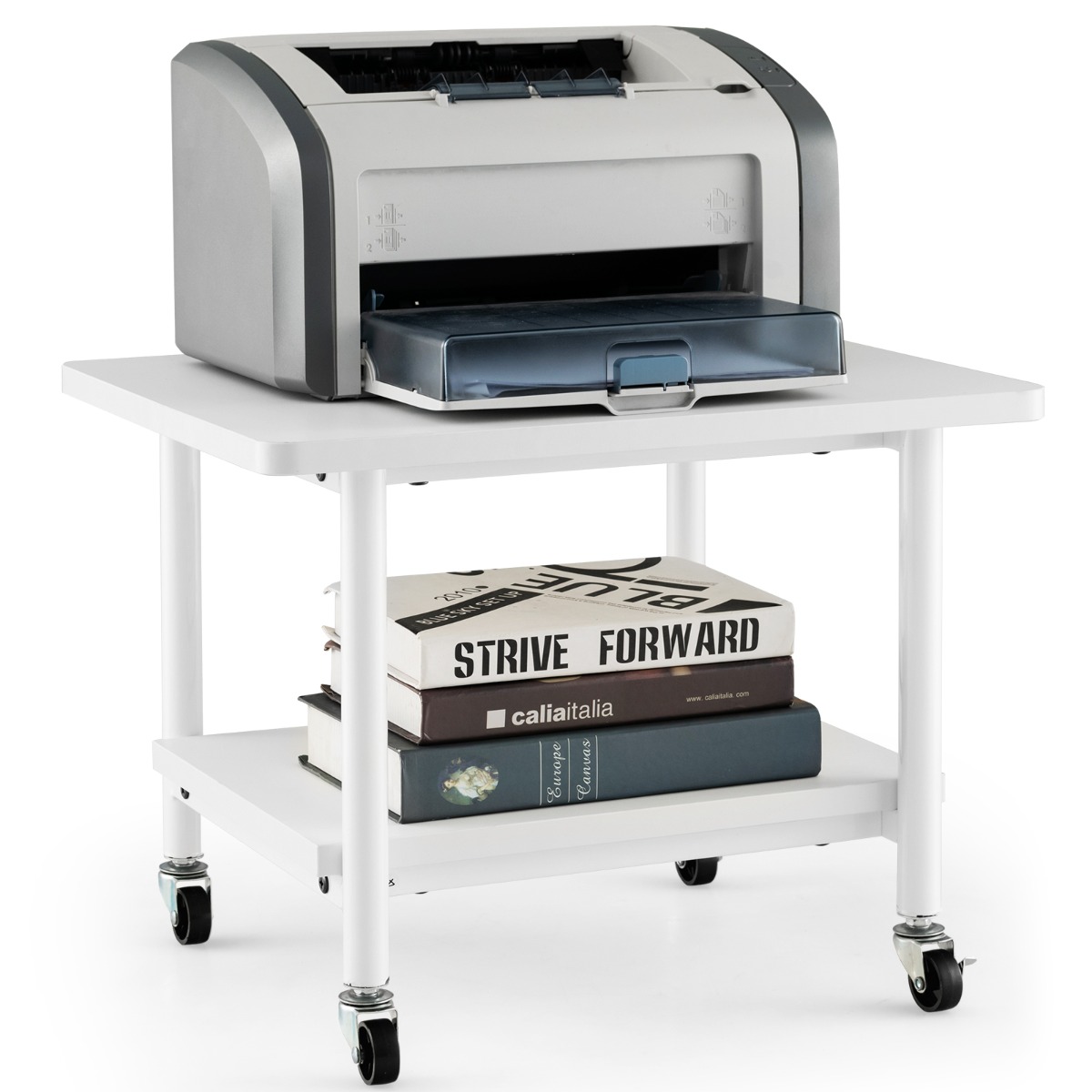 Mesa para Impresora con 4 Ruedas y Mecanismo de Bloqueo Carrito Rodante con  Estante 49 x 40 x 38 cm - Costway